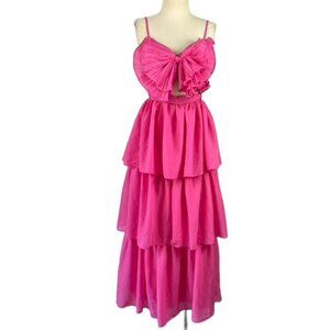 Sofie the Label pink front bow cut out ruffled dress